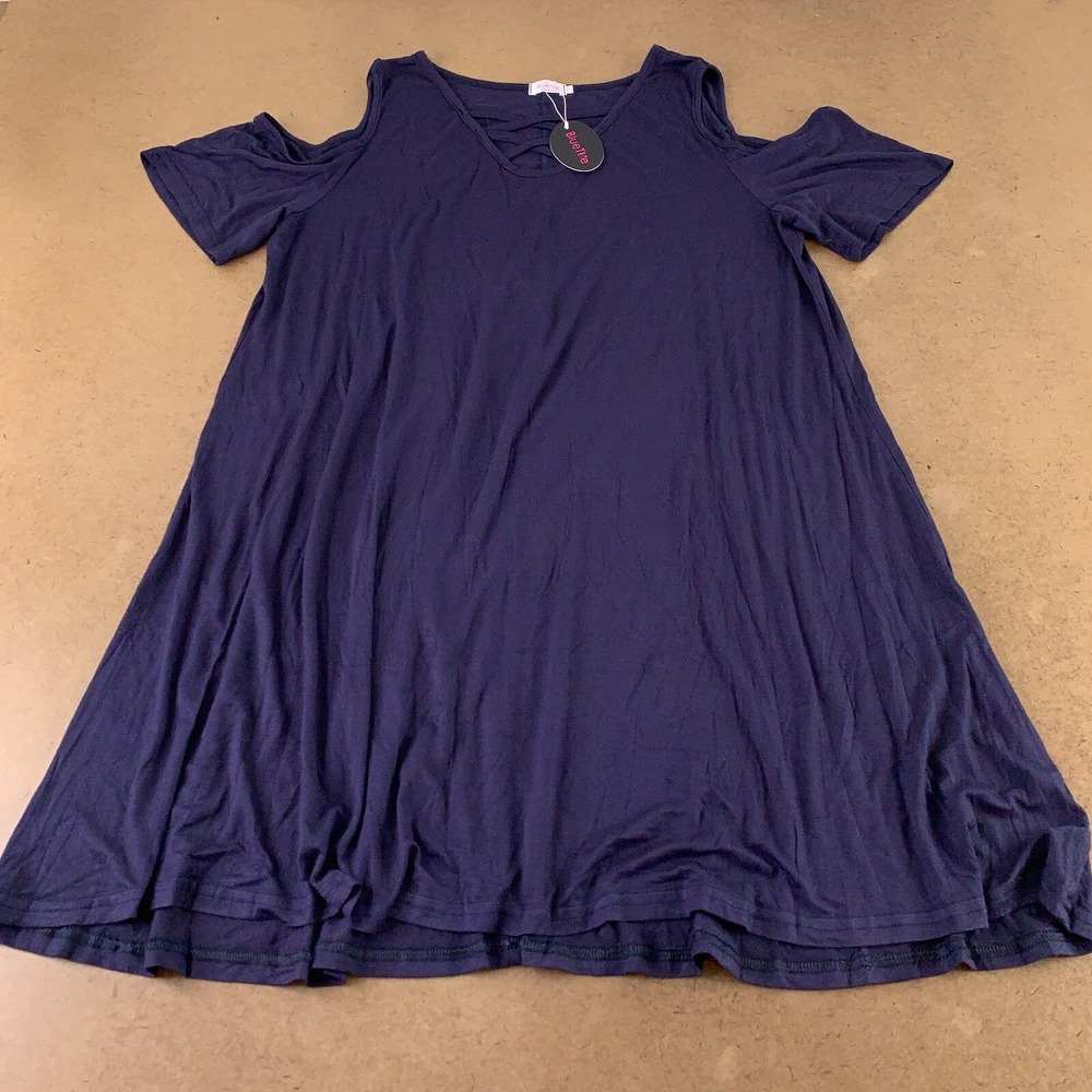 Bluetime Women's 2XL Navy Cold Shoulder Criss Cross Neckline Swing Dress NWT